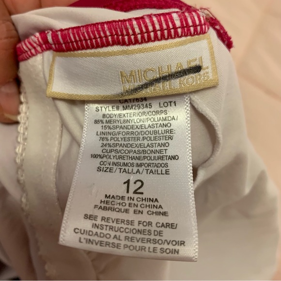 MICHAEL KORS fuchsia pink size 12 swimsuit one piece with metal accent halter - Picture 10 of 12